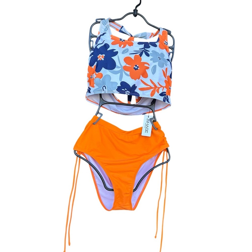 🌺 Sporty Floral Halter Bikini Set – Size L – High‑Waisted, Tummy Control - Picture 3 of 9